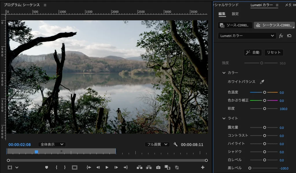 プレミアプロでカラー調整|動画の色味・明るさを調整しよう。 Premiere Pro Lumetri Color 11 1024x599