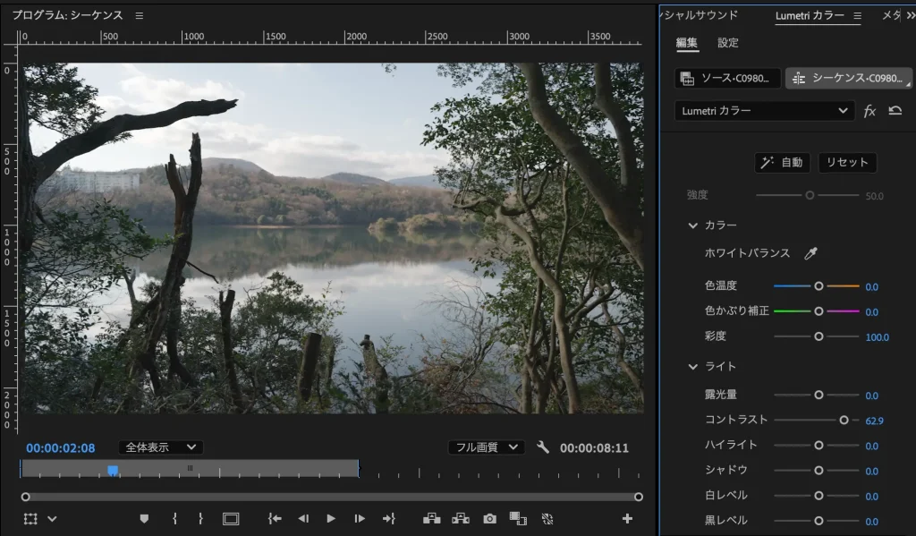 プレミアプロでカラー調整|動画の色味・明るさを調整しよう。 Premiere Pro Lumetri Color 7 1024x599