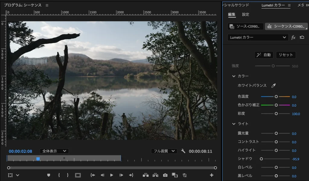 プレミアプロでカラー調整|動画の色味・明るさを調整しよう。 Premiere Pro Lumetri Color 9 1024x599